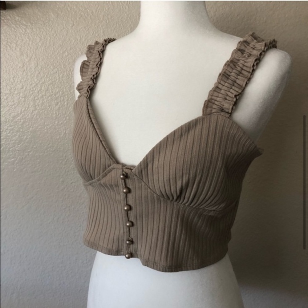 Backyard Roses Tan Beige Dacey Ruffle Top - Picture 4 of 4
